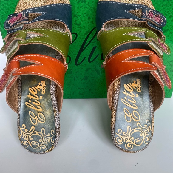 ELITE BY CORKYS Sunny Womens Navy Multi Color Velcro Leather Sandals Size 6 NEW - Picture 5 of 13